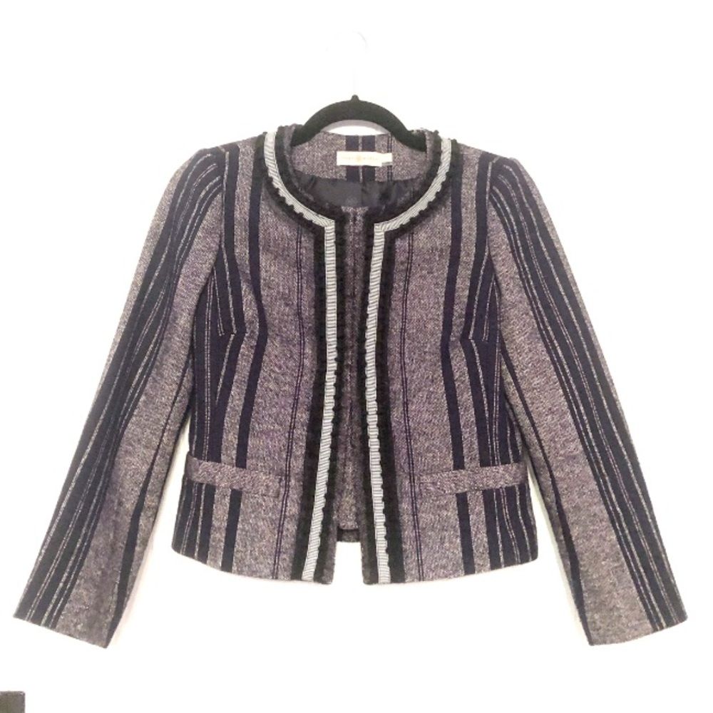 Tory Burch Purple Tweed Striped Blazer Size 2